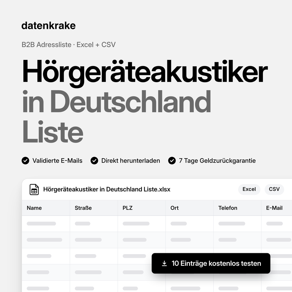Hörgeräteakustiker in Deutschland Liste – B2B Adressliste als Excel und CSV