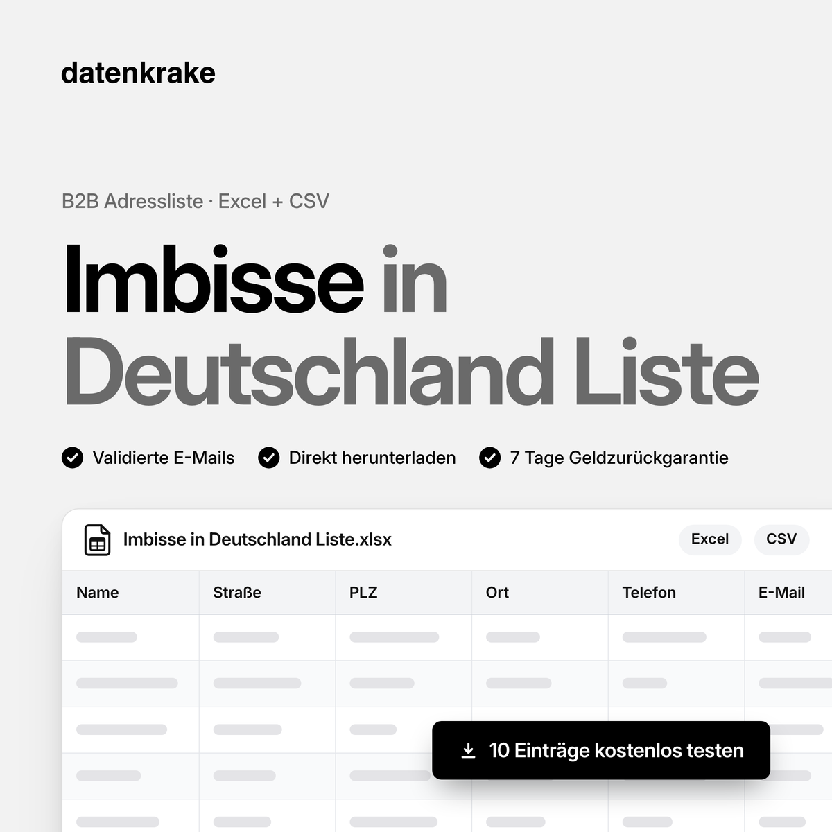 Imbisse in Deutschland Liste – B2B Adressliste als Excel und CSV