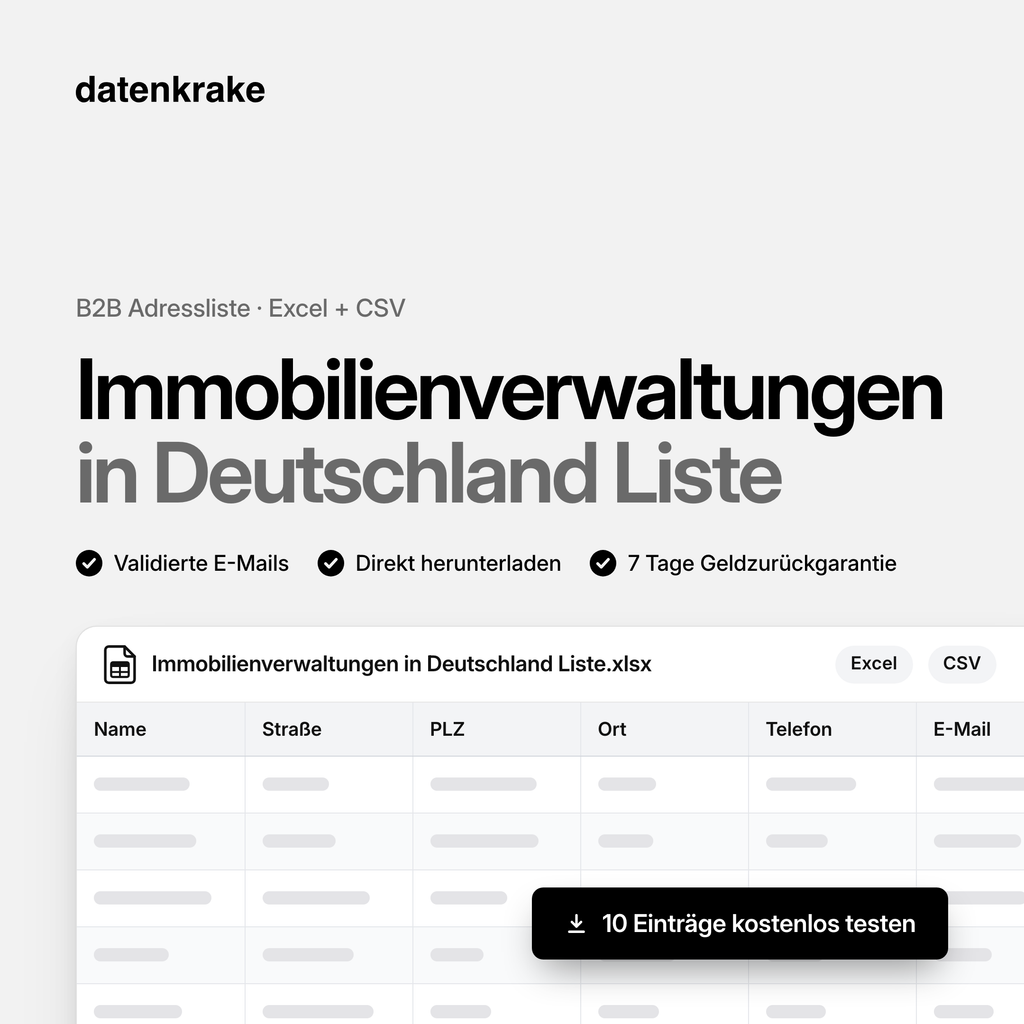 Immobilienverwaltungen in Deutschland Liste – B2B Adressliste als Excel und CSV