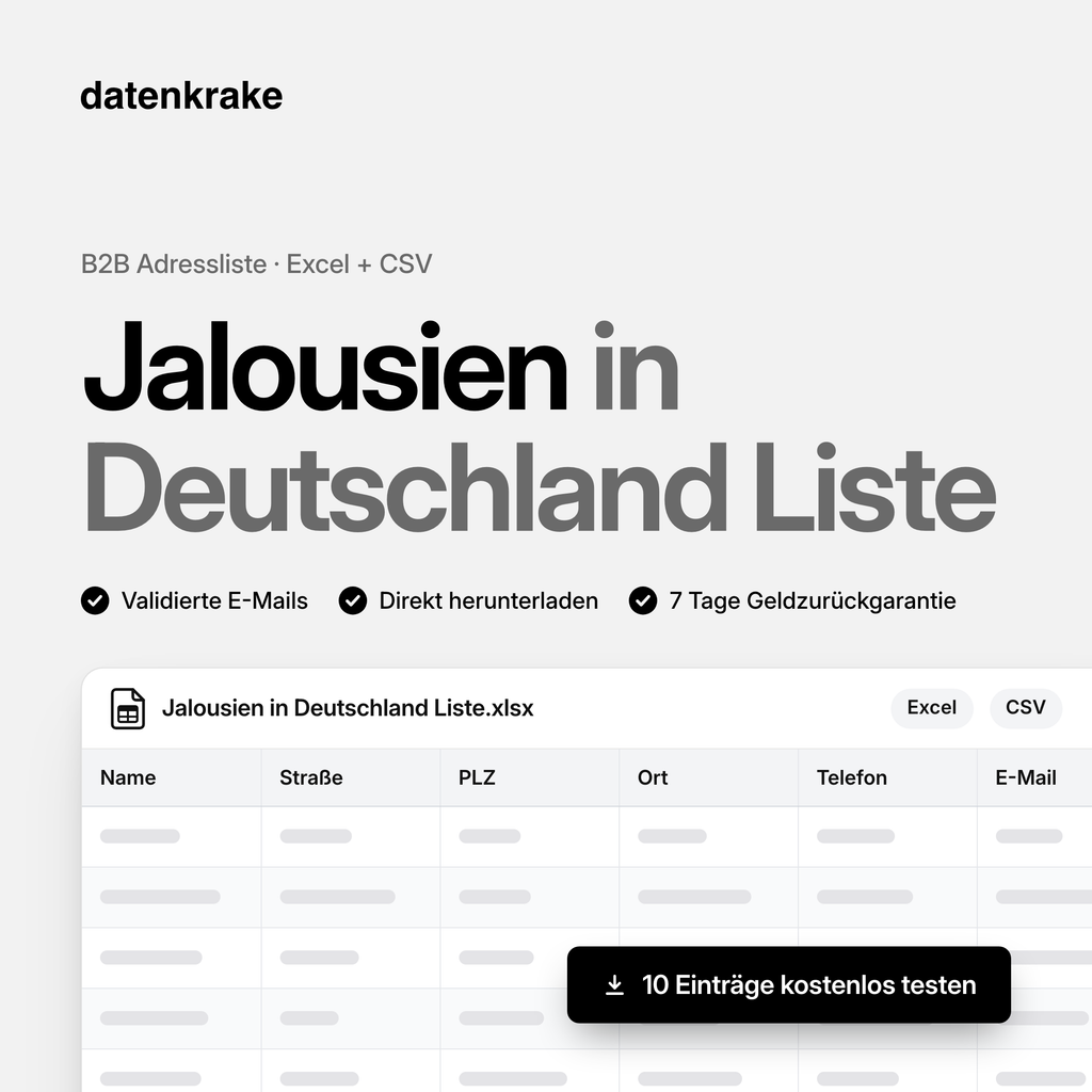 Jalousien in Deutschland Liste – B2B Adressliste als Excel und CSV