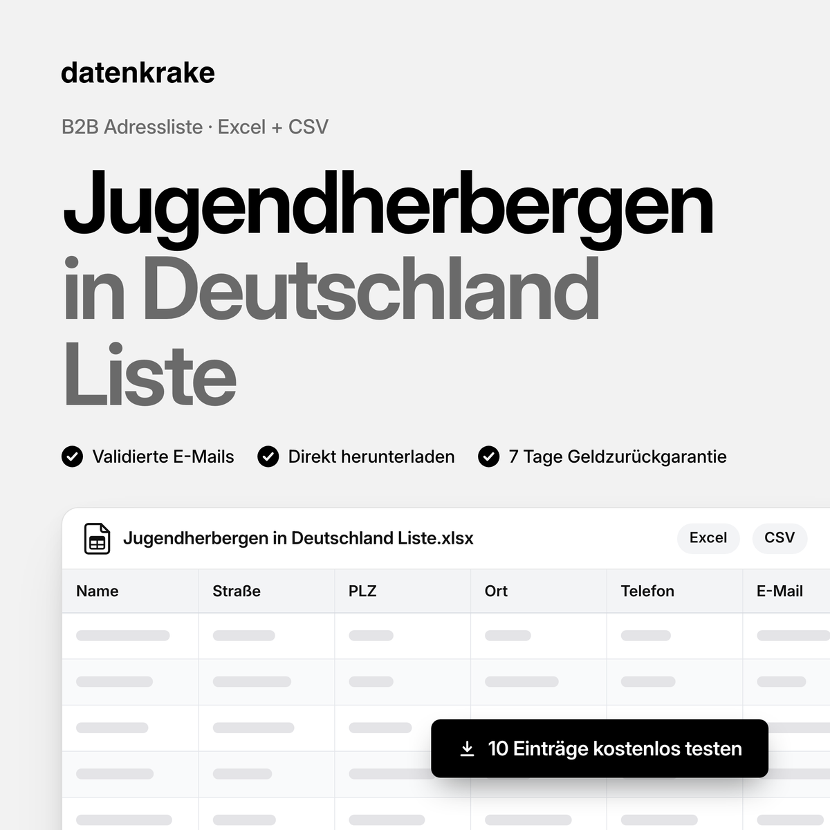 Jugendherbergen in Deutschland Liste – B2B Adressliste als Excel und CSV