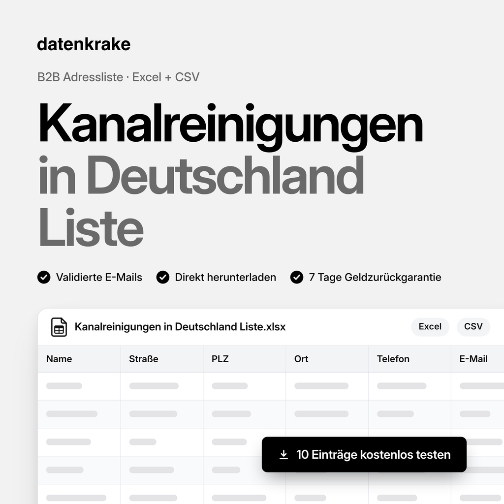 Kanalreinigungen in Deutschland Liste – B2B Adressliste als Excel und CSV