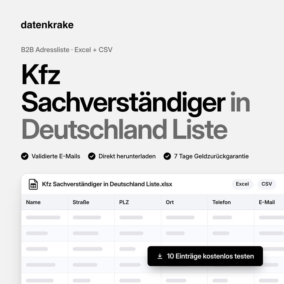 Kfz Sachverständiger in Deutschland Liste – B2B Adressliste als Excel und CSV