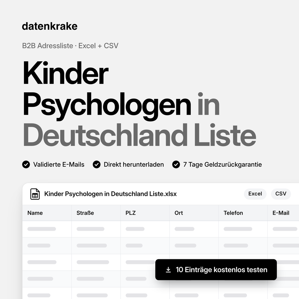 Kinder Psychologen in Deutschland Liste – B2B Adressliste als Excel und CSV
