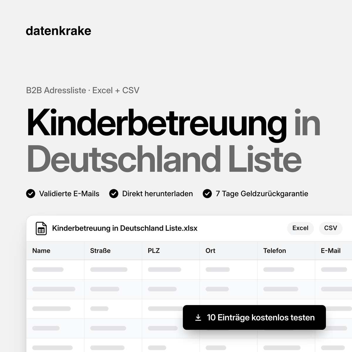 Kinderbetreuung in Deutschland Liste – B2B Adressliste als Excel und CSV
