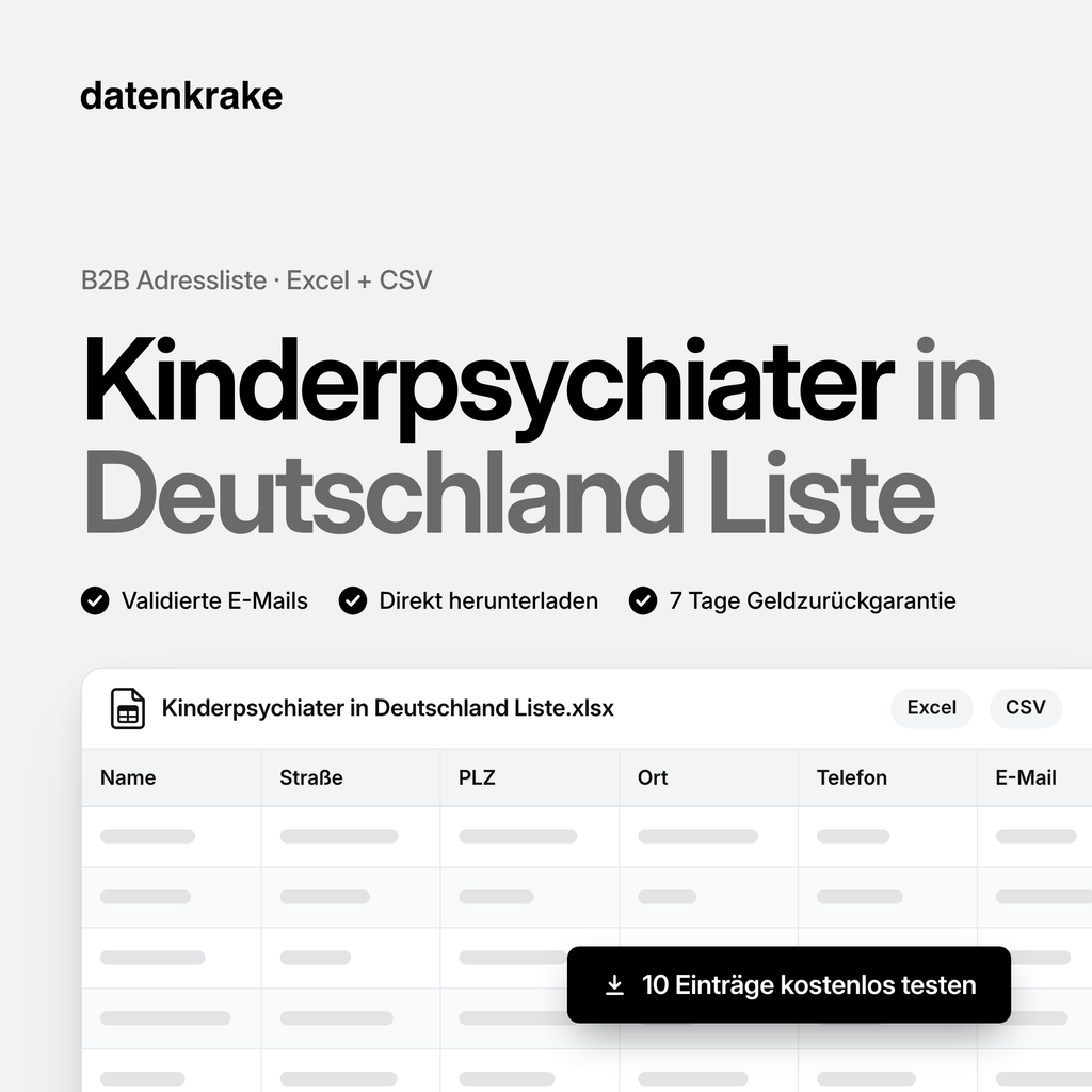 Kinderpsychiater in Deutschland Liste – B2B Adressliste als Excel und CSV