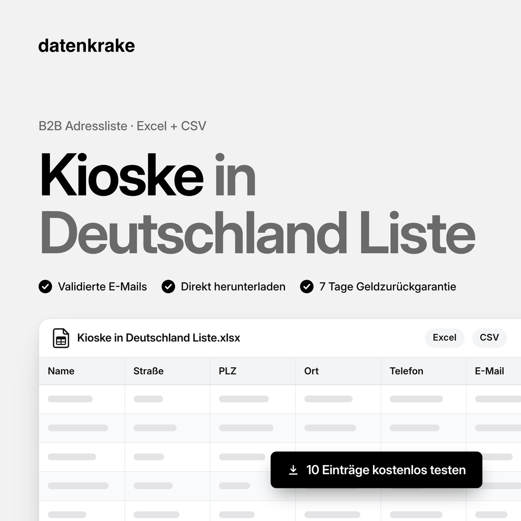 Kioske in Deutschland Liste – B2B Adressliste als Excel und CSV