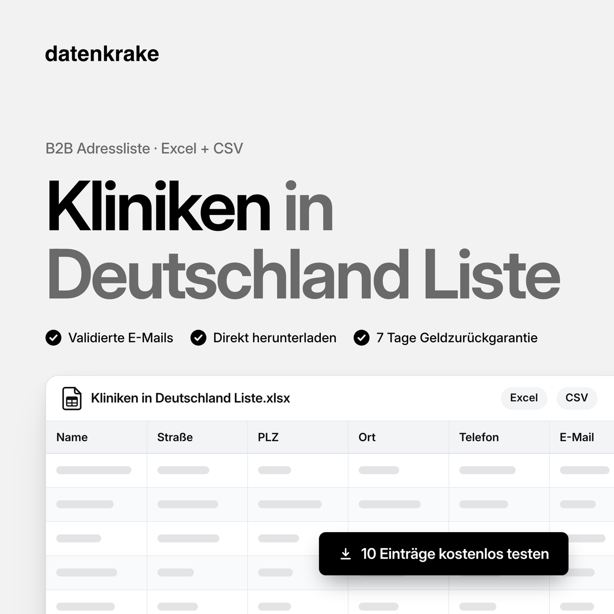 Kliniken in Deutschland Liste – B2B Adressliste als Excel und CSV