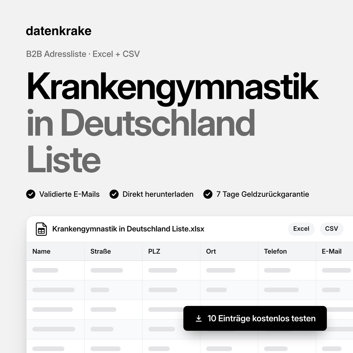 Krankengymnastik in Deutschland Liste – B2B Adressliste als Excel und CSV