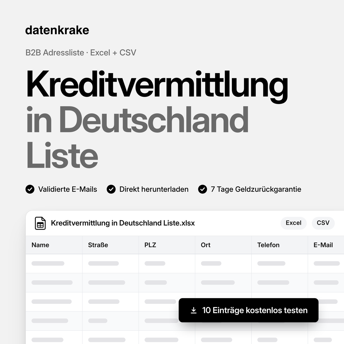 Kreditvermittlung in Deutschland Liste – B2B Adressliste als Excel und CSV