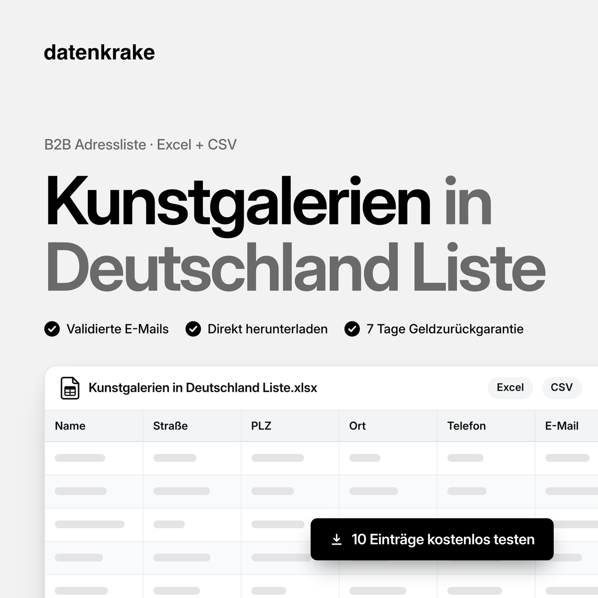 Kunstgalerien in Deutschland Liste – B2B Adressliste als Excel und CSV