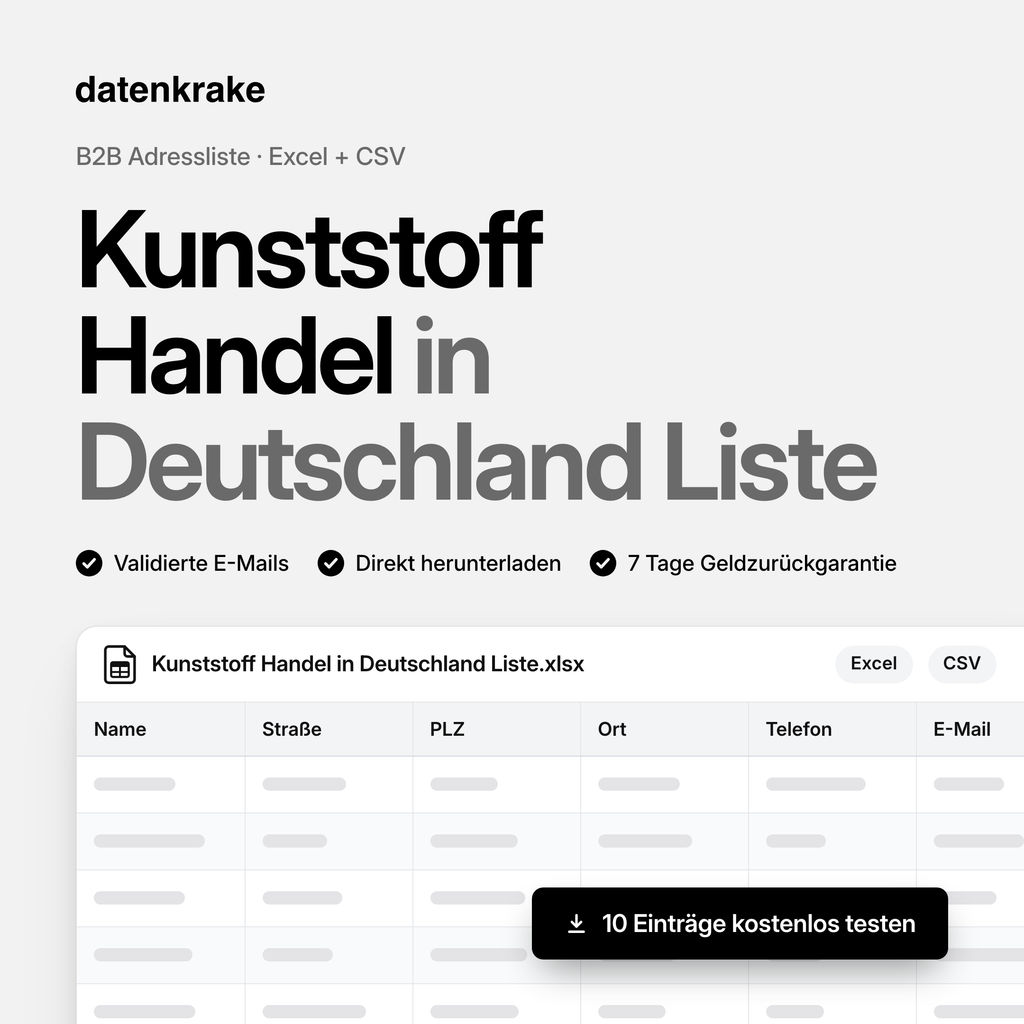 Kunststoff Handel in Deutschland Liste – B2B Adressliste als Excel und CSV
