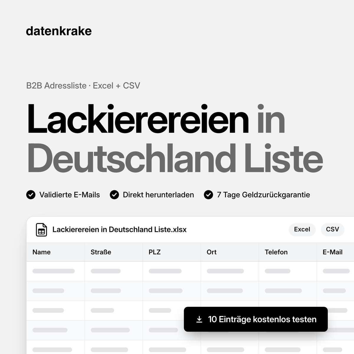 Lackierereien in Deutschland Liste – B2B Adressliste als Excel und CSV