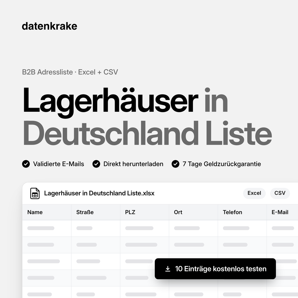 Lagerhäuser in Deutschland Liste – B2B Adressliste als Excel und CSV