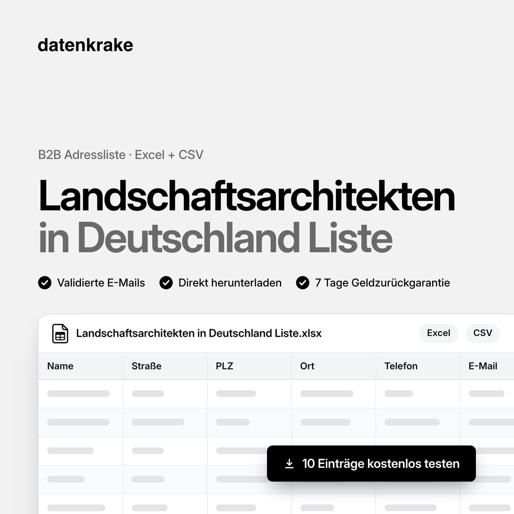 Landschaftsarchitekten in Deutschland Liste – B2B Adressliste als Excel und CSV
