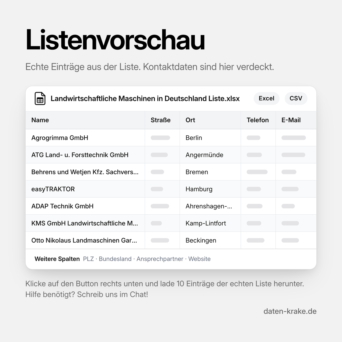 Listenvorschau der Landwirtschaftliche Maschinen in Deutschland Liste mit echten Einträgen