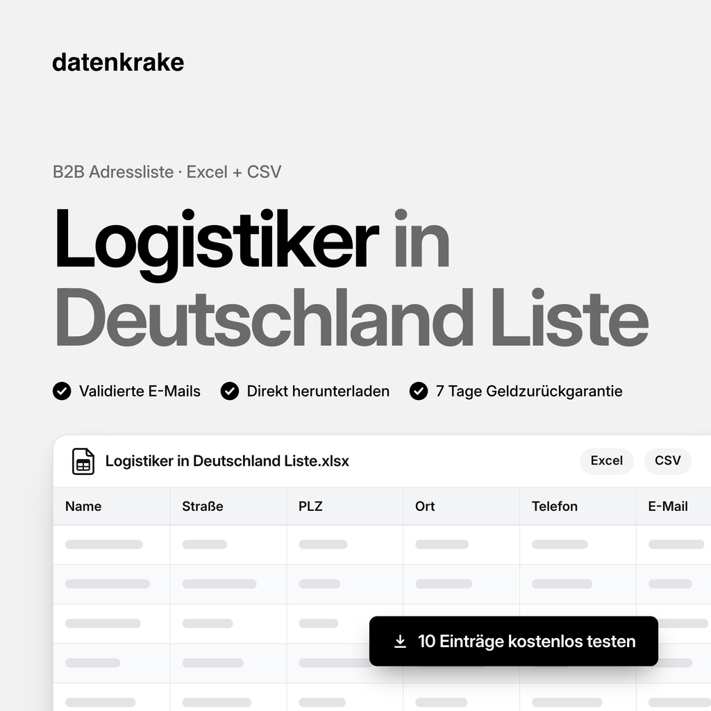 Logistiker in Deutschland Liste – B2B Adressliste als Excel und CSV