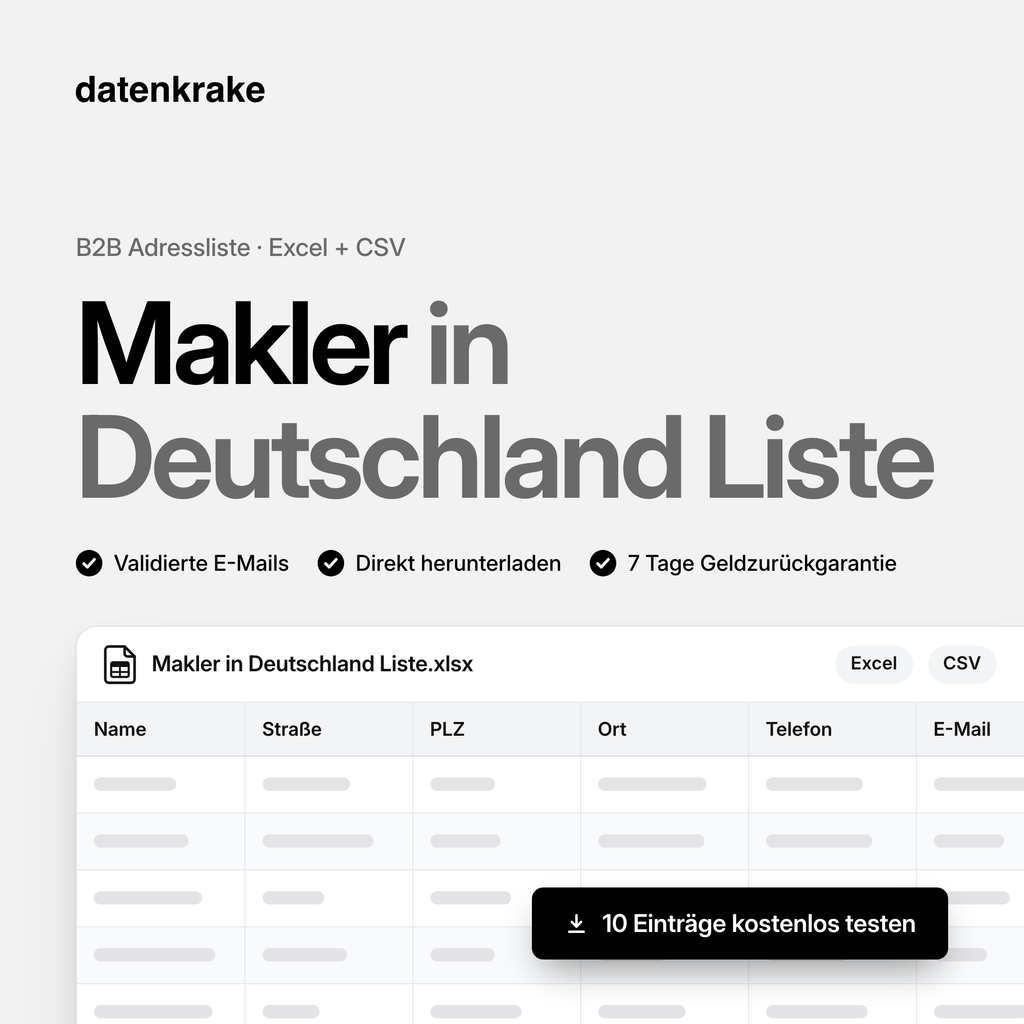 Makler in Deutschland Liste – B2B Adressliste als Excel und CSV