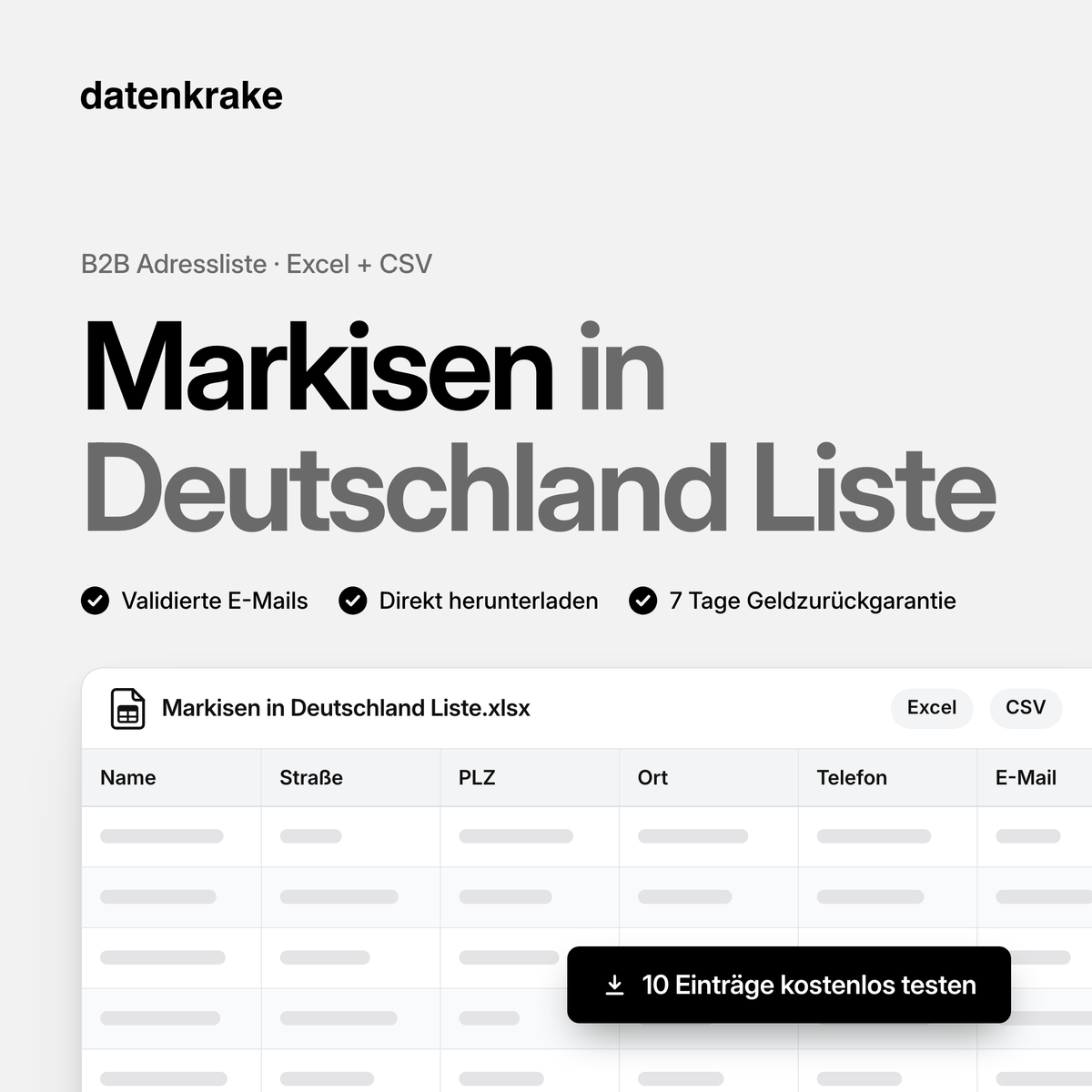 Markisen in Deutschland Liste – B2B Adressliste als Excel und CSV
