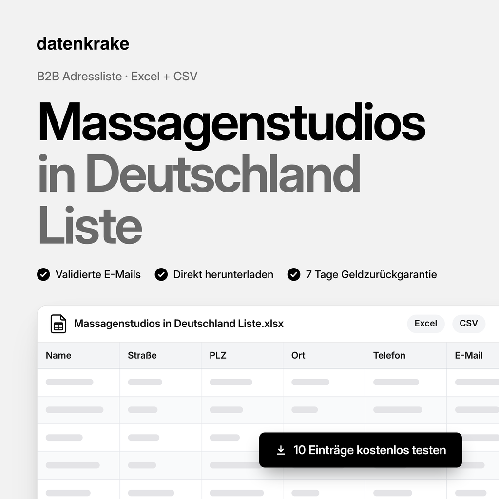 Massagenstudios in Deutschland Liste – B2B Adressliste als Excel und CSV