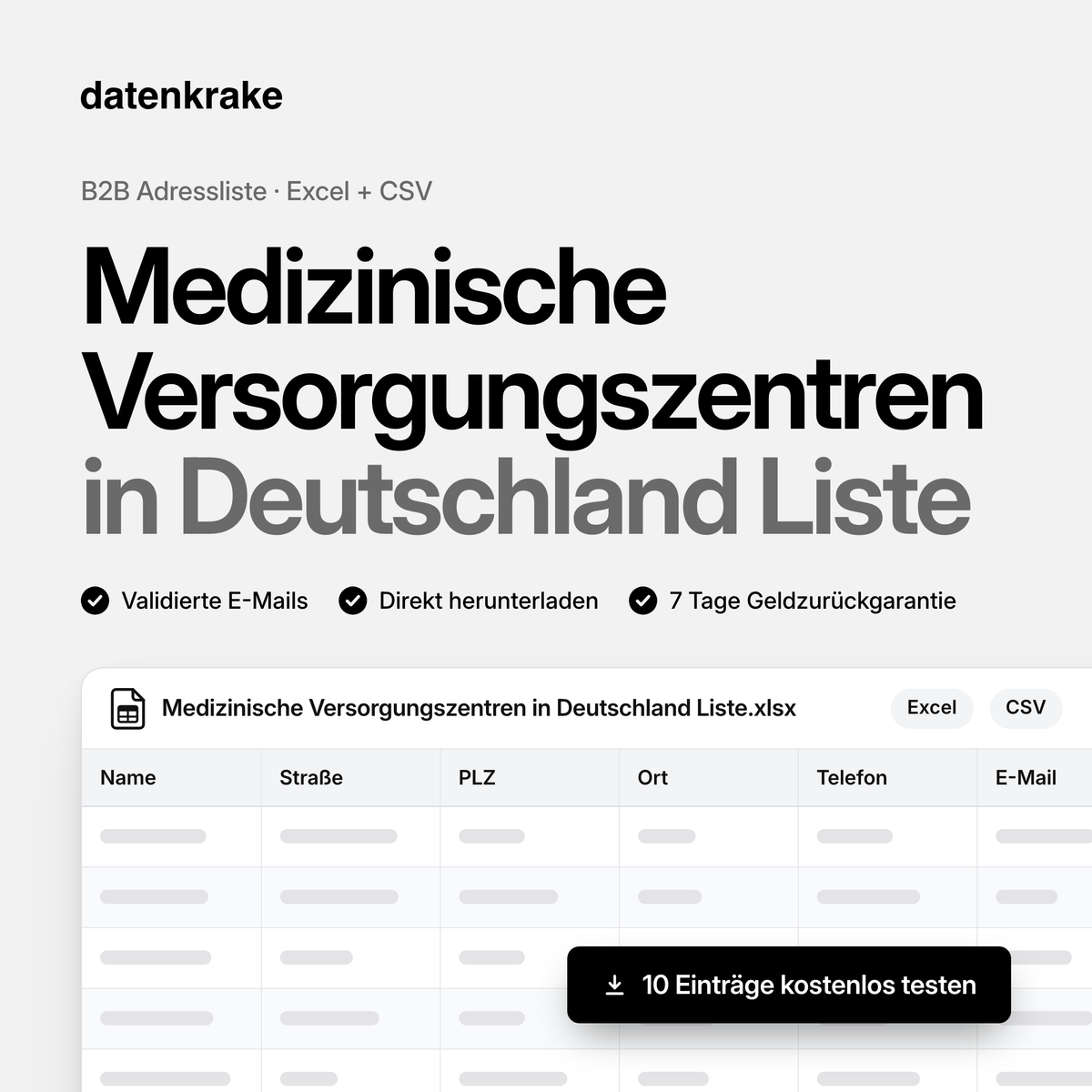 Medizinische Versorgungszentren in Deutschland Liste – B2B Adressliste als Excel und CSV