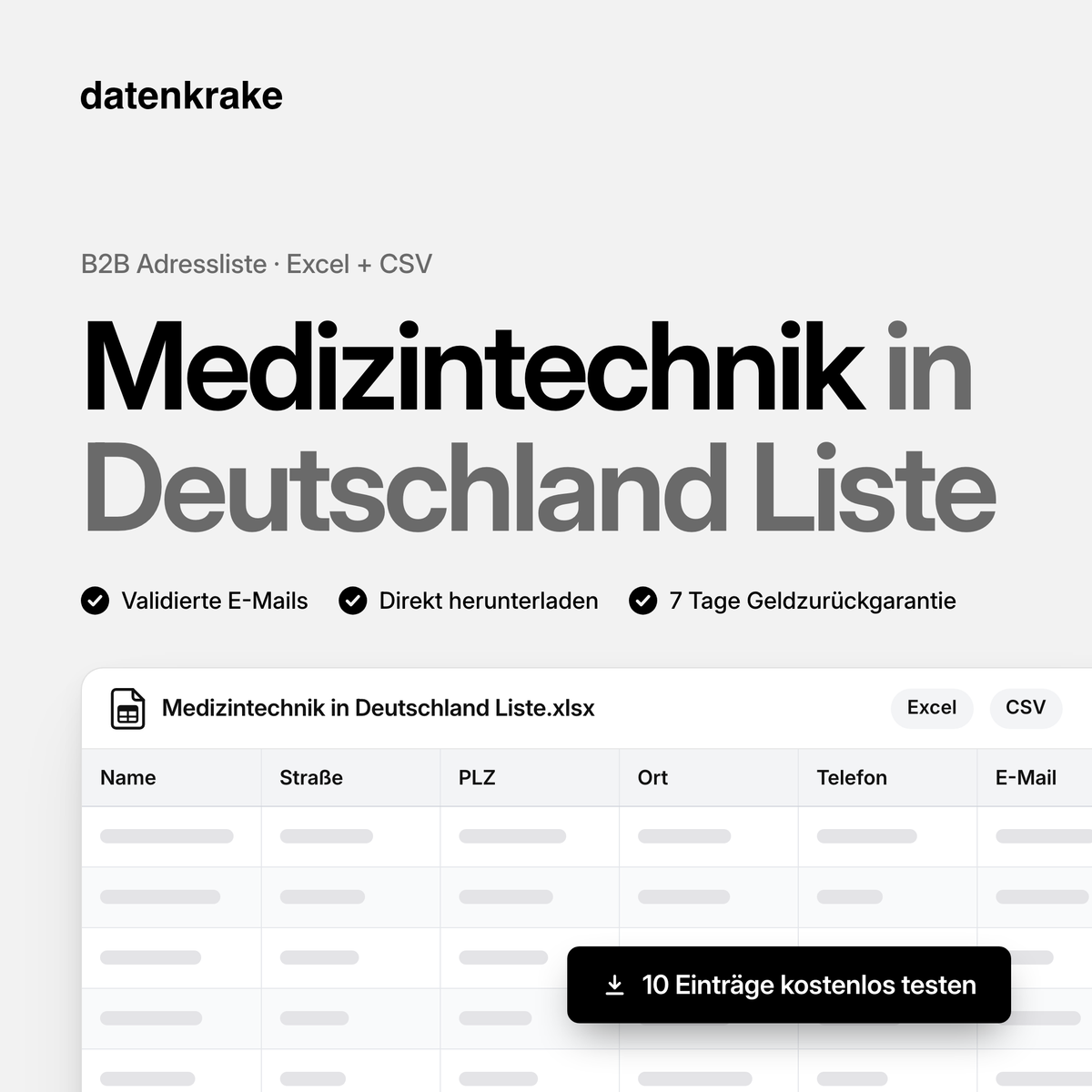 Medizintechnik in Deutschland Liste – B2B Adressliste als Excel und CSV