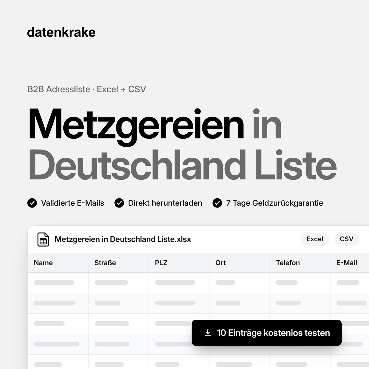 Metzgereien in Deutschland Liste – B2B Adressliste als Excel und CSV