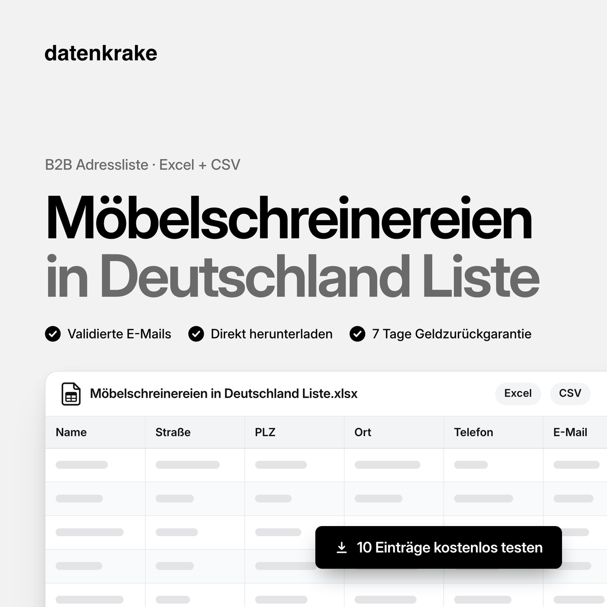Möbelschreinereien in Deutschland Liste – B2B Adressliste als Excel und CSV