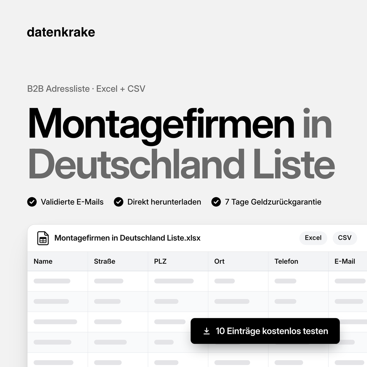 Montagefirmen in Deutschland Liste – B2B Adressliste als Excel und CSV