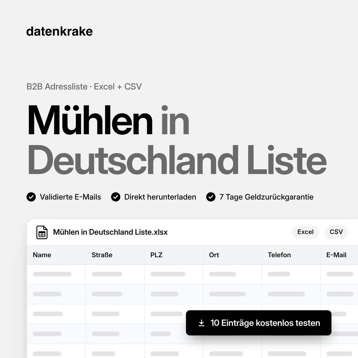 Mühlen in Deutschland Liste – B2B Adressliste als Excel und CSV