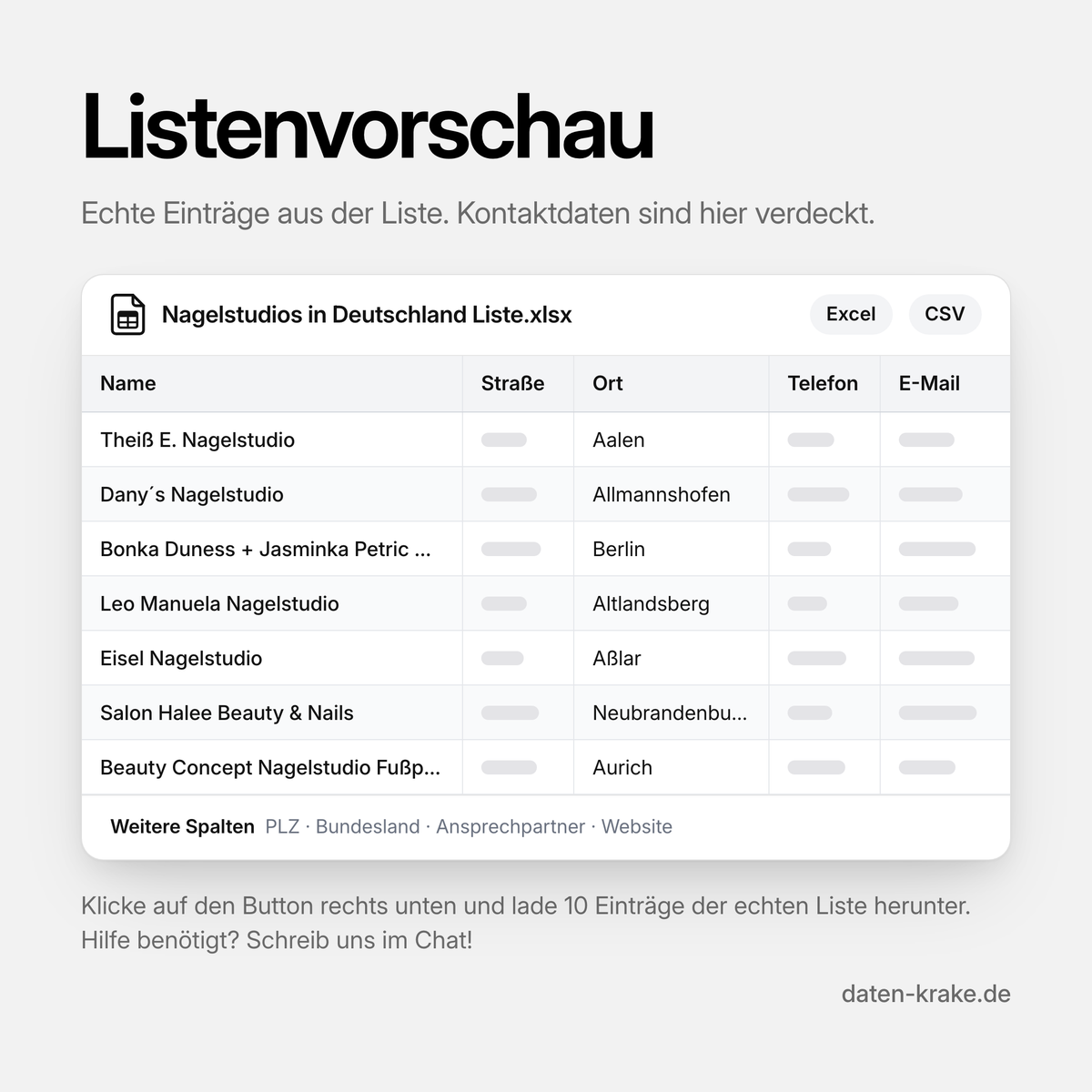 Listenvorschau der Nagelstudios in Deutschland Liste mit echten Einträgen