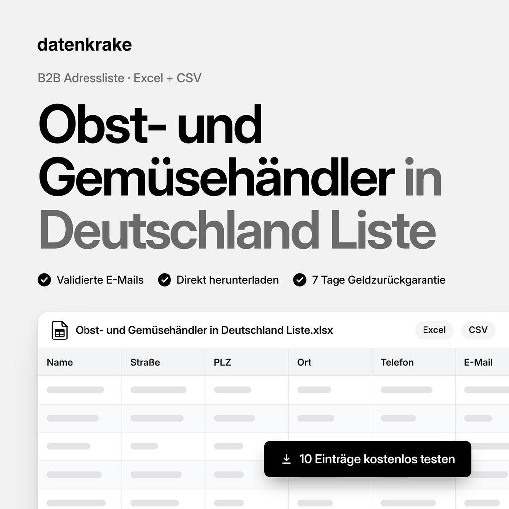 Obst- und Gemüsehändler in Deutschland Liste – B2B Adressliste als Excel und CSV