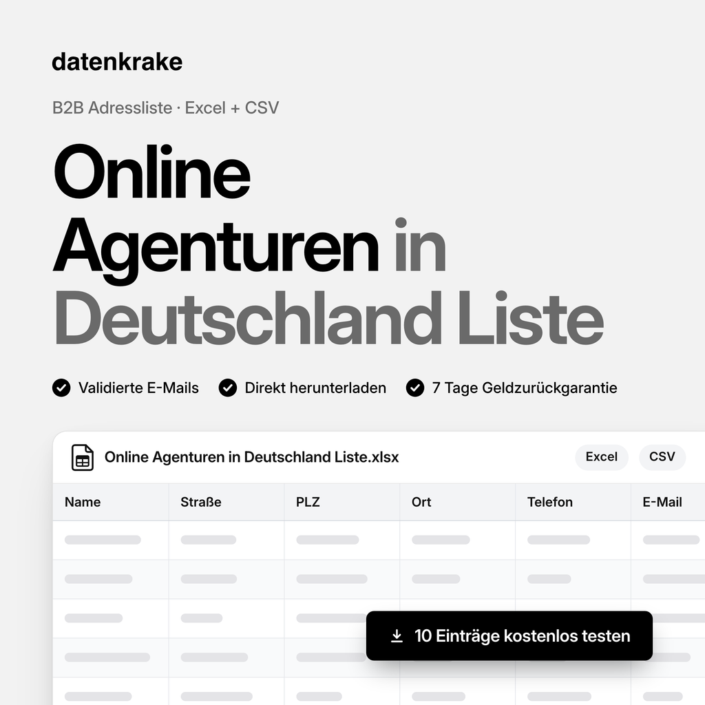 Online Agenturen in Deutschland Liste – B2B Adressliste als Excel und CSV