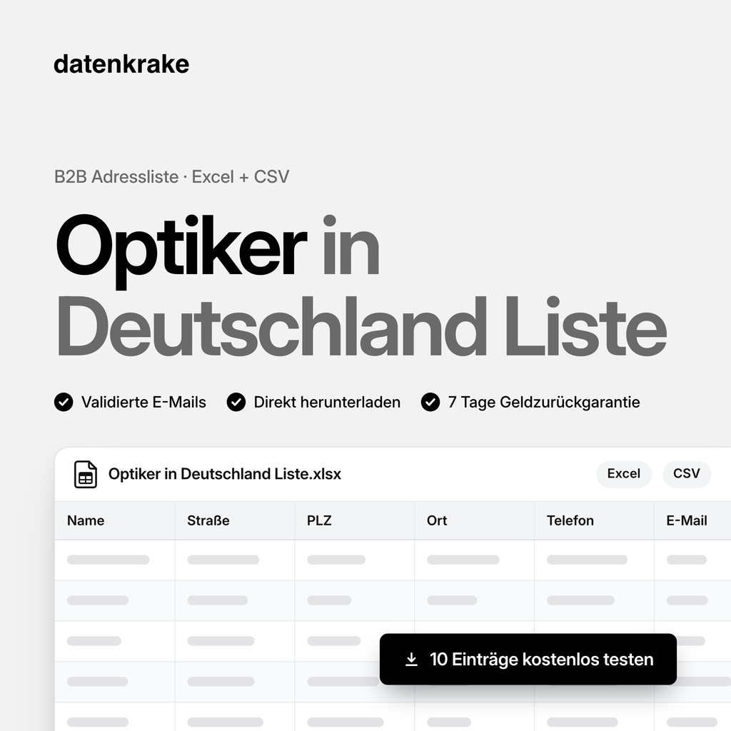 Optiker in Deutschland Liste – B2B Adressliste als Excel und CSV