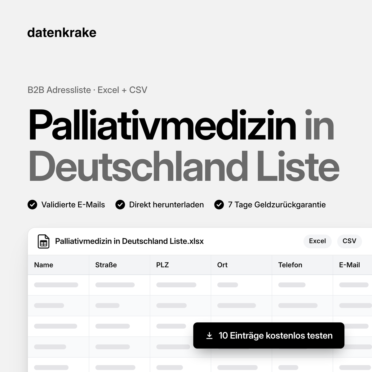 Palliativmedizin in Deutschland Liste – B2B Adressliste als Excel und CSV