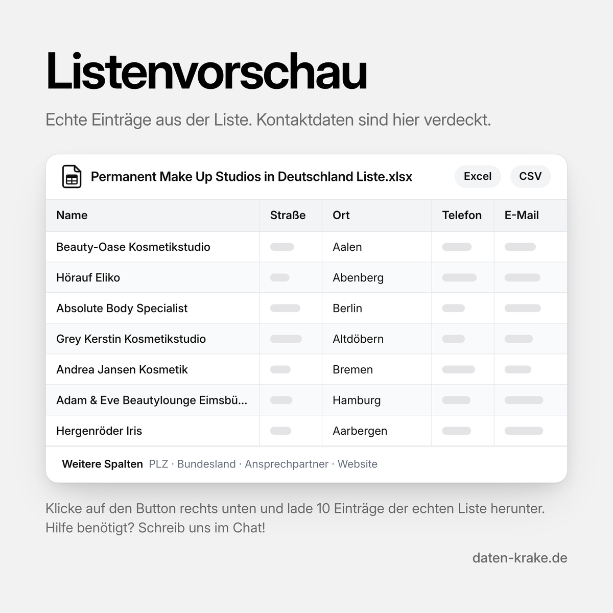 Listenvorschau der Permanent Make Up Studios in Deutschland Liste mit echten Einträgen