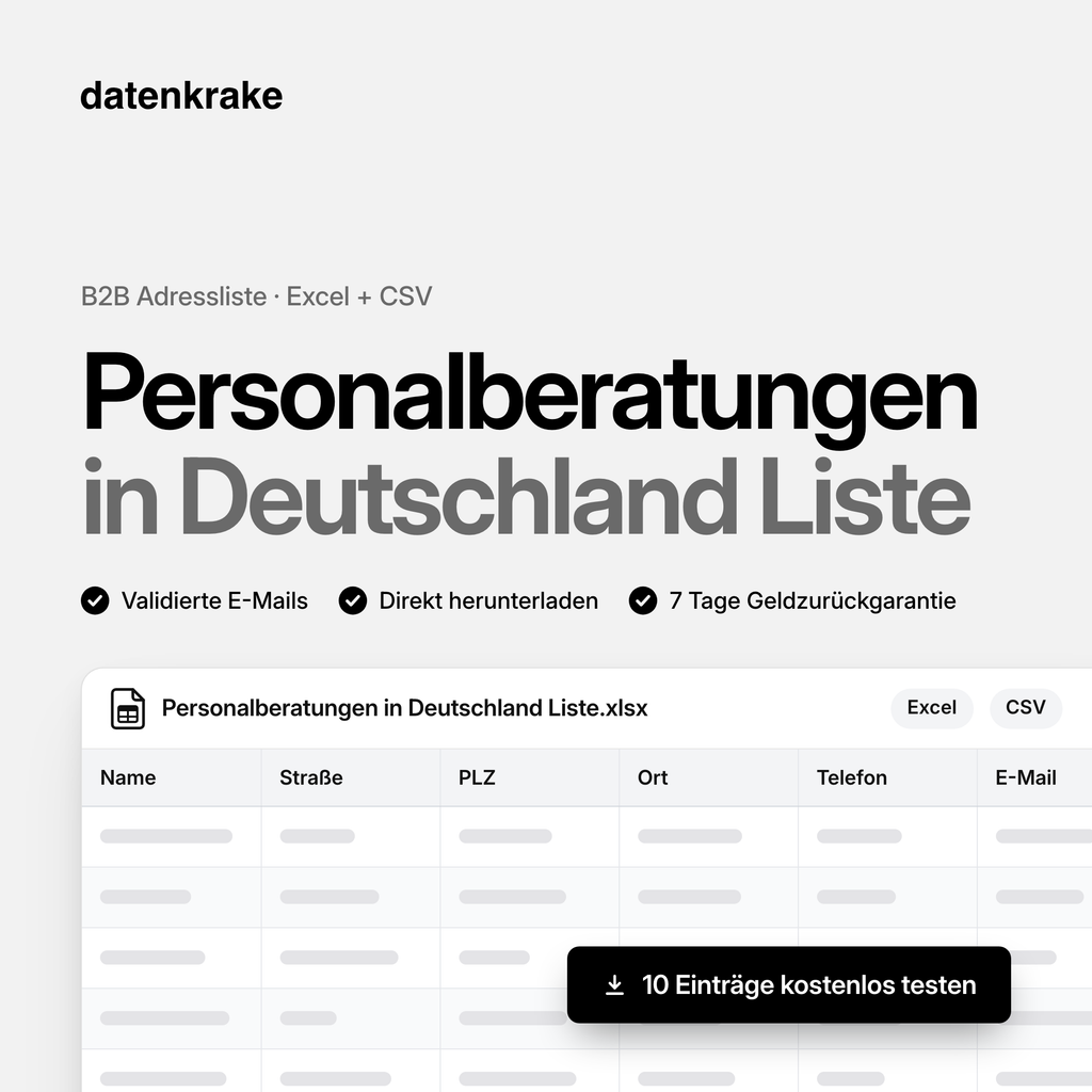 Personalberatungen in Deutschland Liste – B2B Adressliste als Excel und CSV
