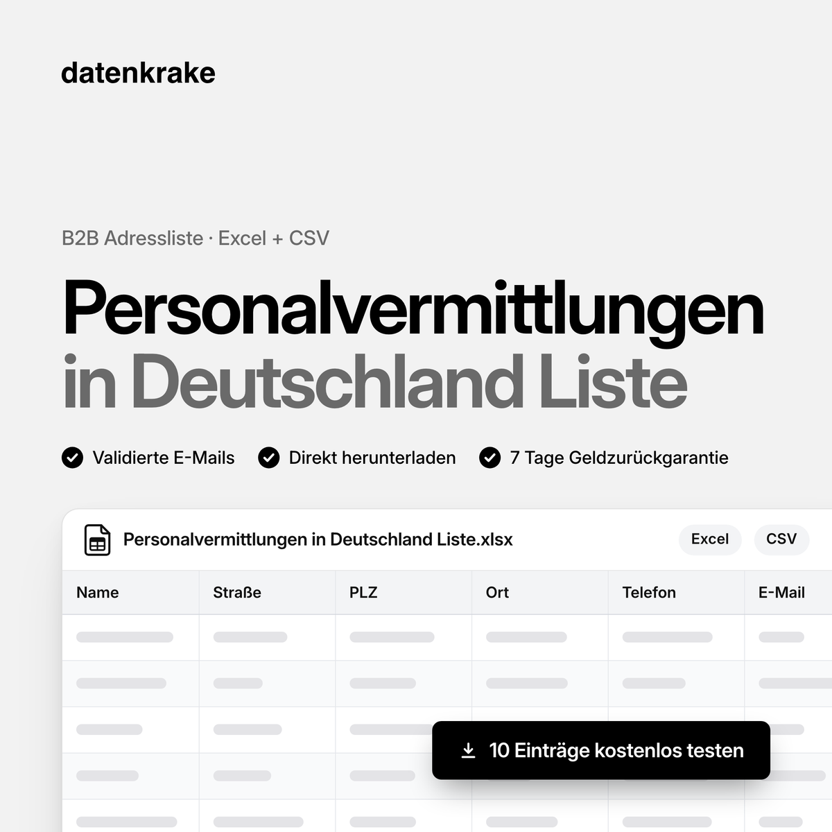Personalvermittlungen in Deutschland Liste – B2B Adressliste als Excel und CSV