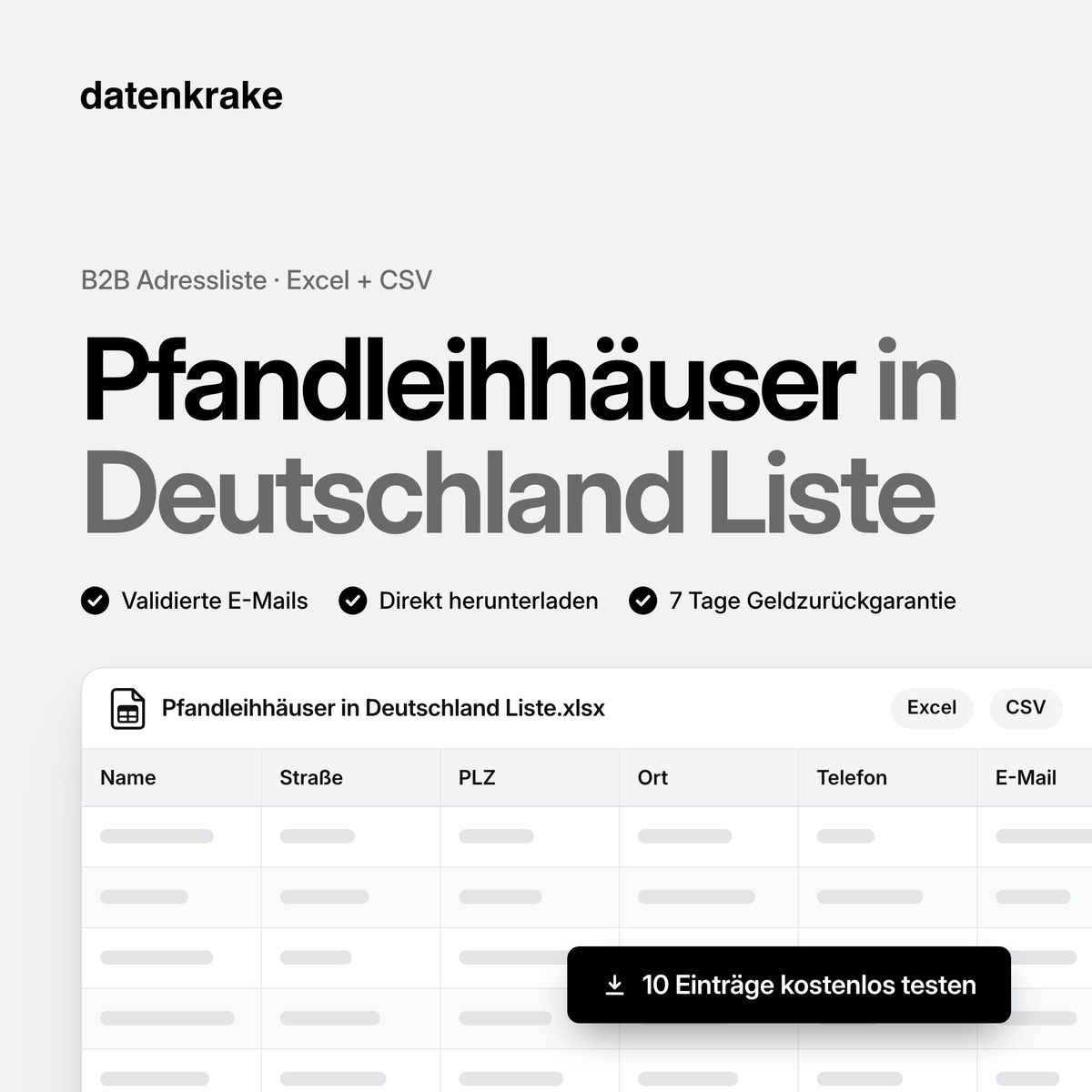 Pfandleihhäuser in Deutschland Liste – B2B Adressliste als Excel und CSV