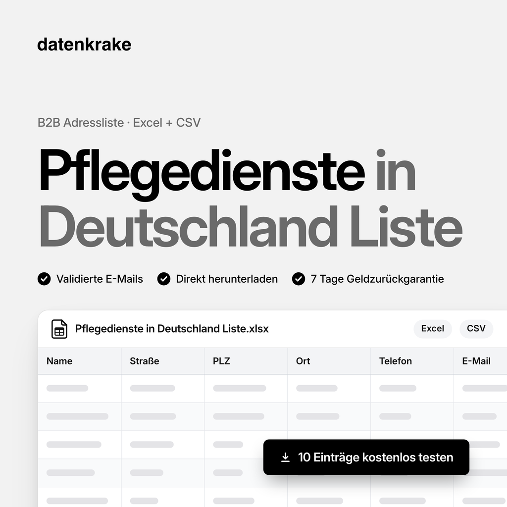Pflegedienste in Deutschland Liste – B2B Adressliste als Excel und CSV