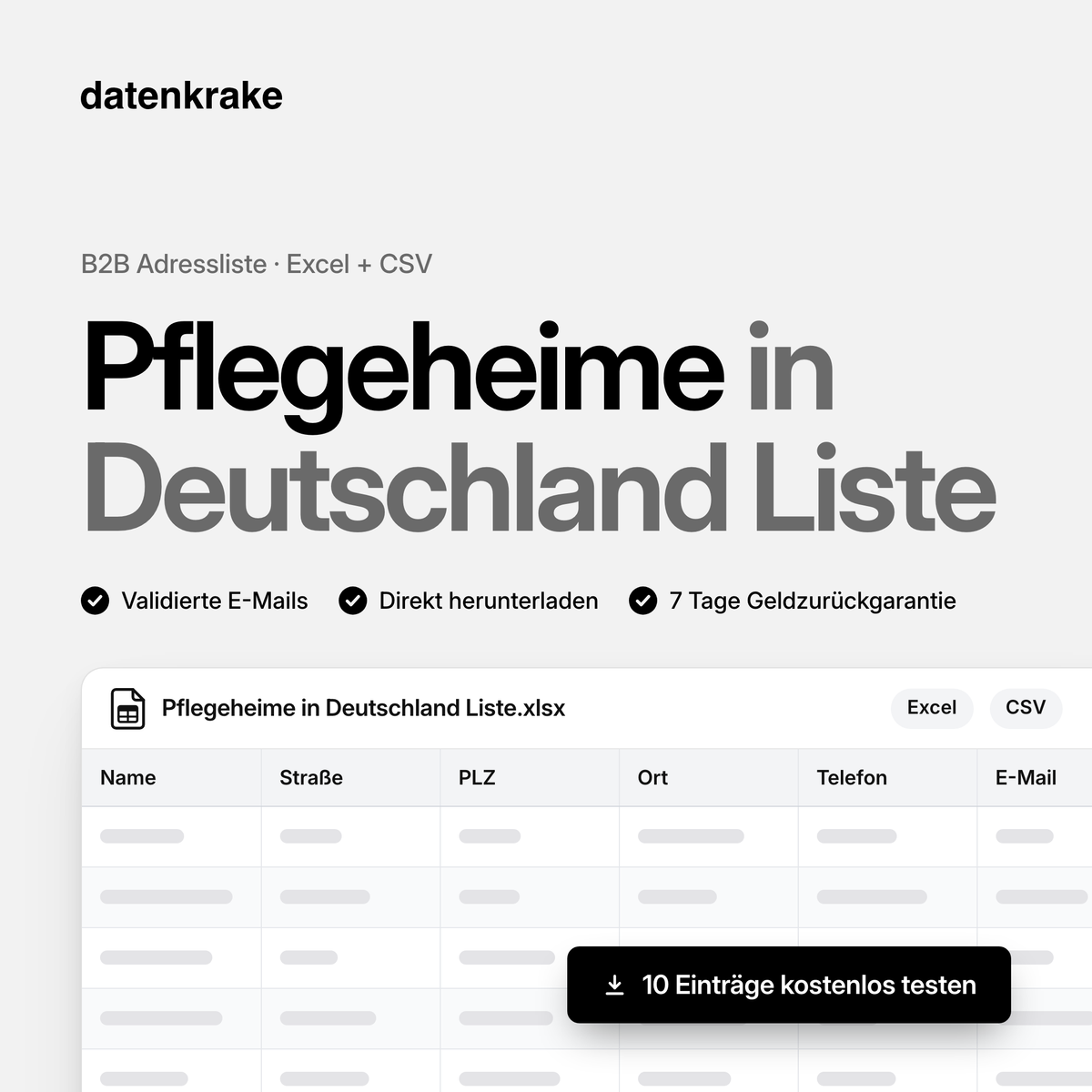 Pflegeheime in Deutschland Liste – B2B Adressliste als Excel und CSV