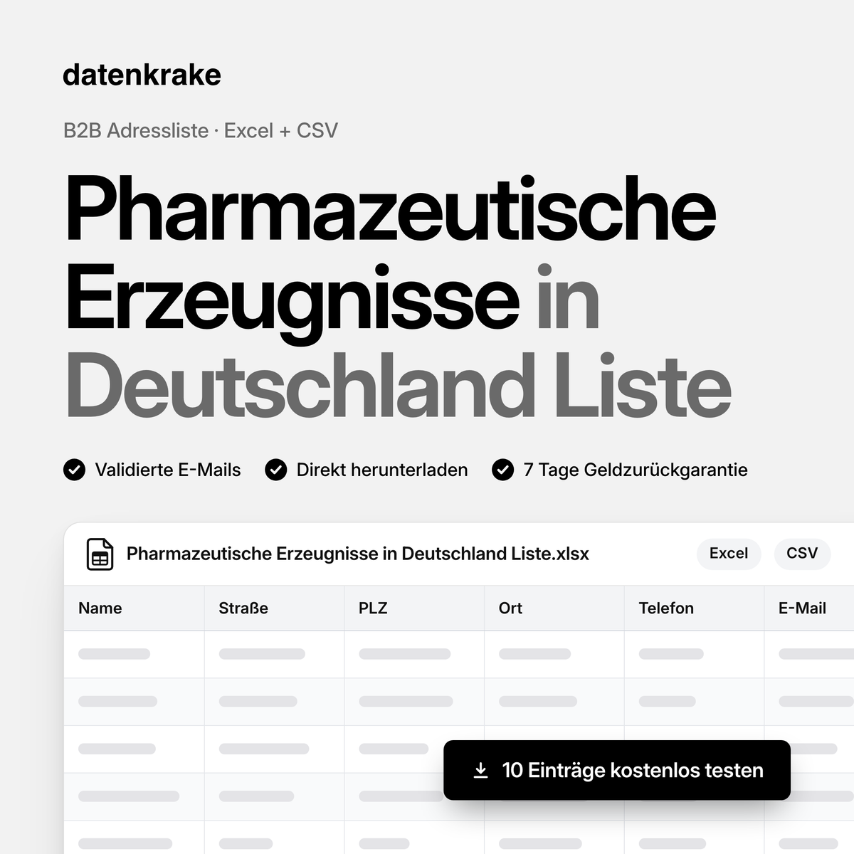 Pharmazeutische Erzeugnisse in Deutschland Liste – B2B Adressliste als Excel und CSV