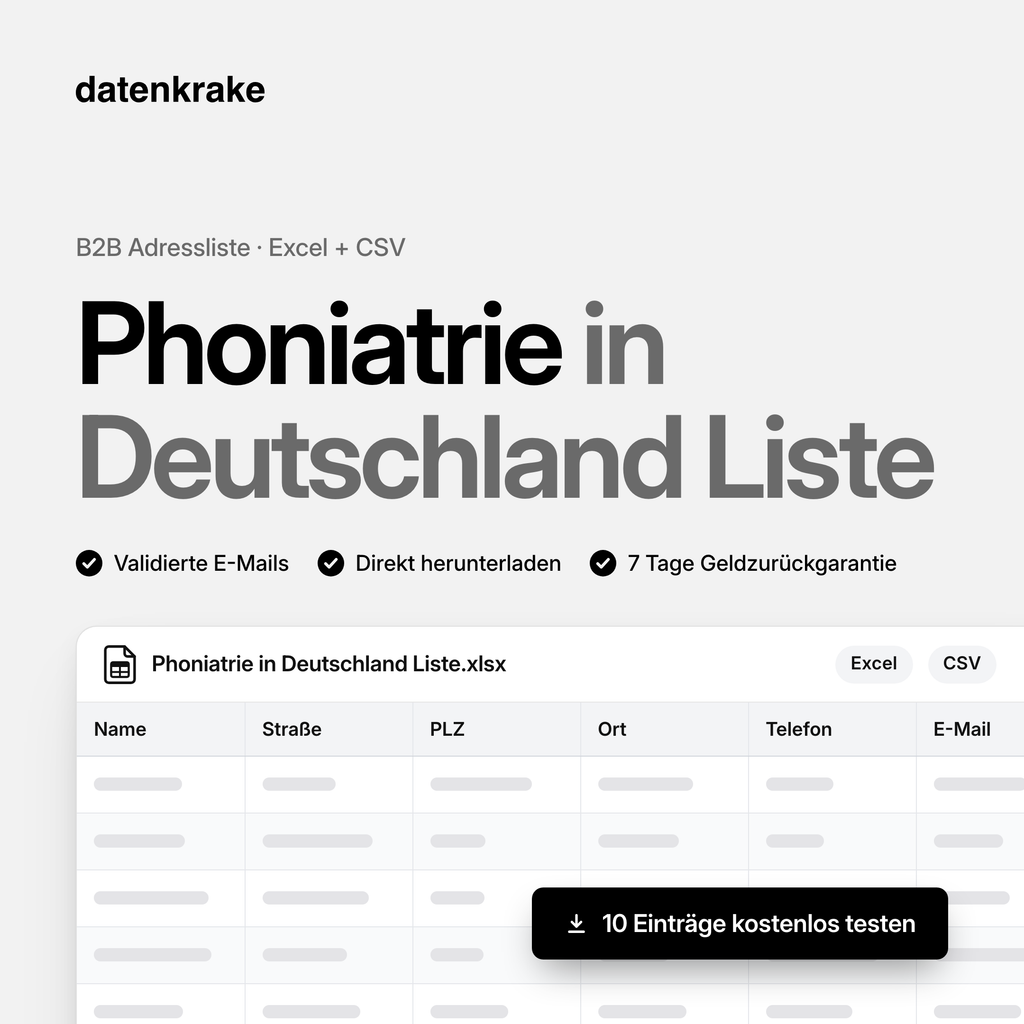 Phoniatrie in Deutschland Liste – B2B Adressliste als Excel und CSV