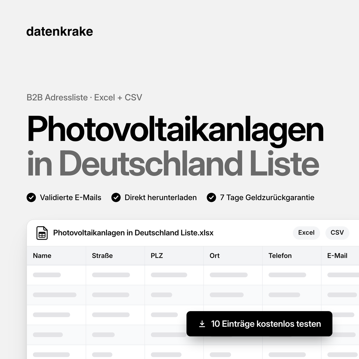 Photovoltaikanlagen in Deutschland Liste – B2B Adressliste als Excel und CSV