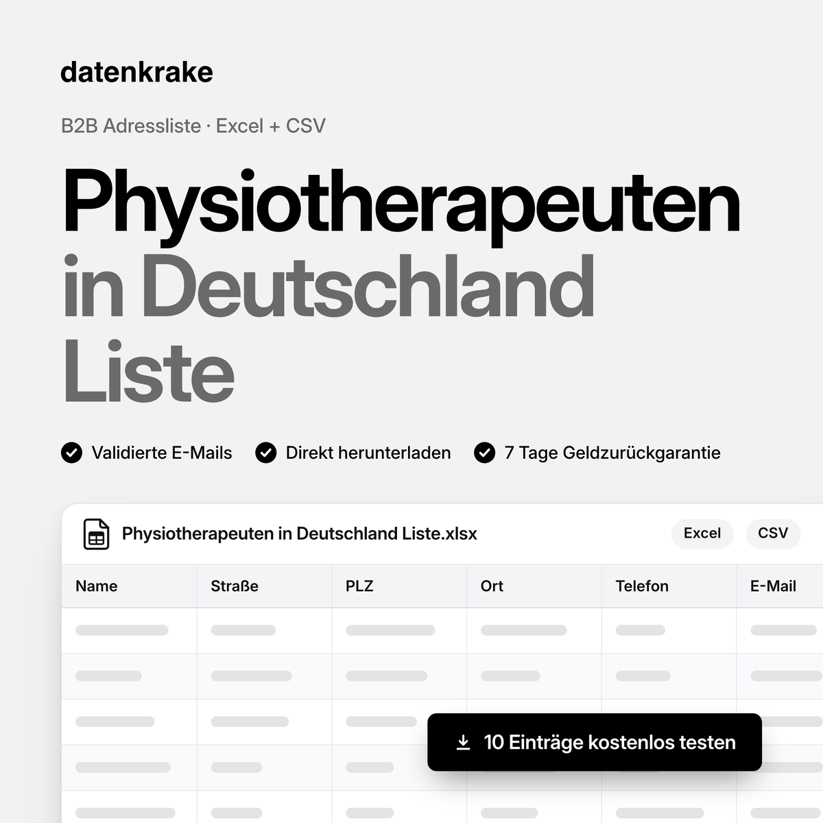 Physiotherapeuten in Deutschland Liste – B2B Adressliste als Excel und CSV