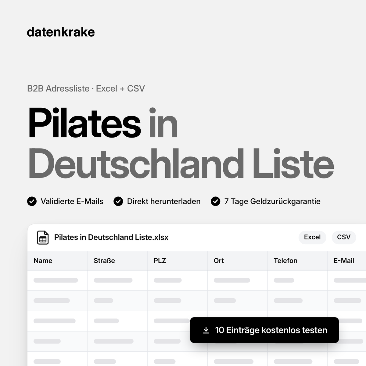Pilates in Deutschland Liste – B2B Adressliste als Excel und CSV