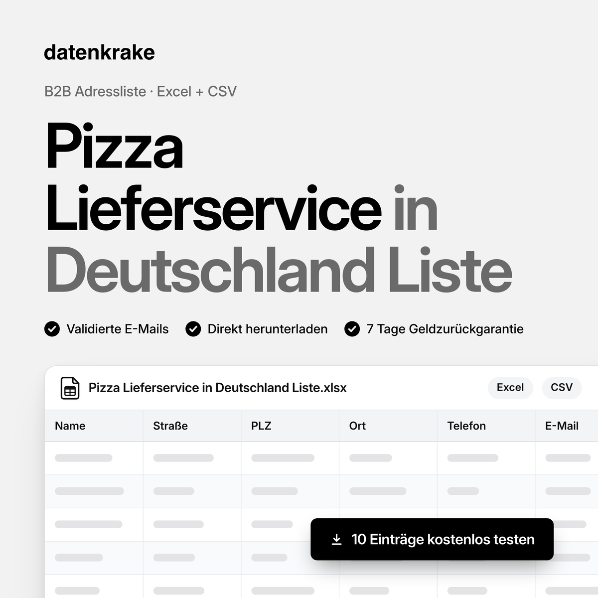 Pizza Lieferservice in Deutschland Liste – B2B Adressliste als Excel und CSV