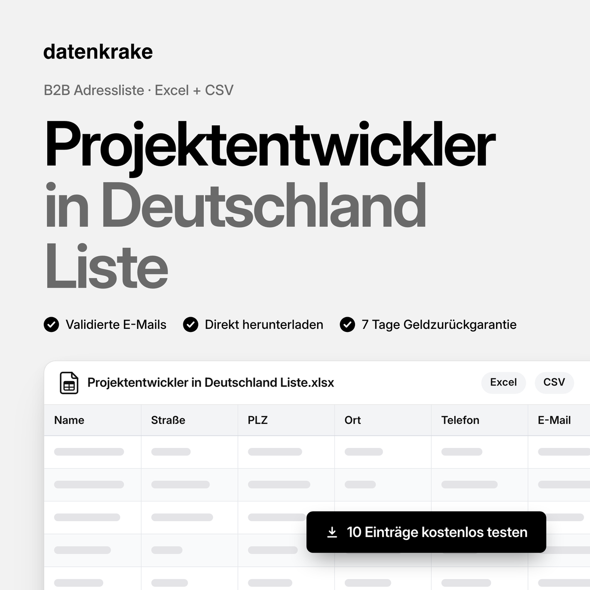 Projektentwickler in Deutschland Liste – B2B Adressliste als Excel und CSV