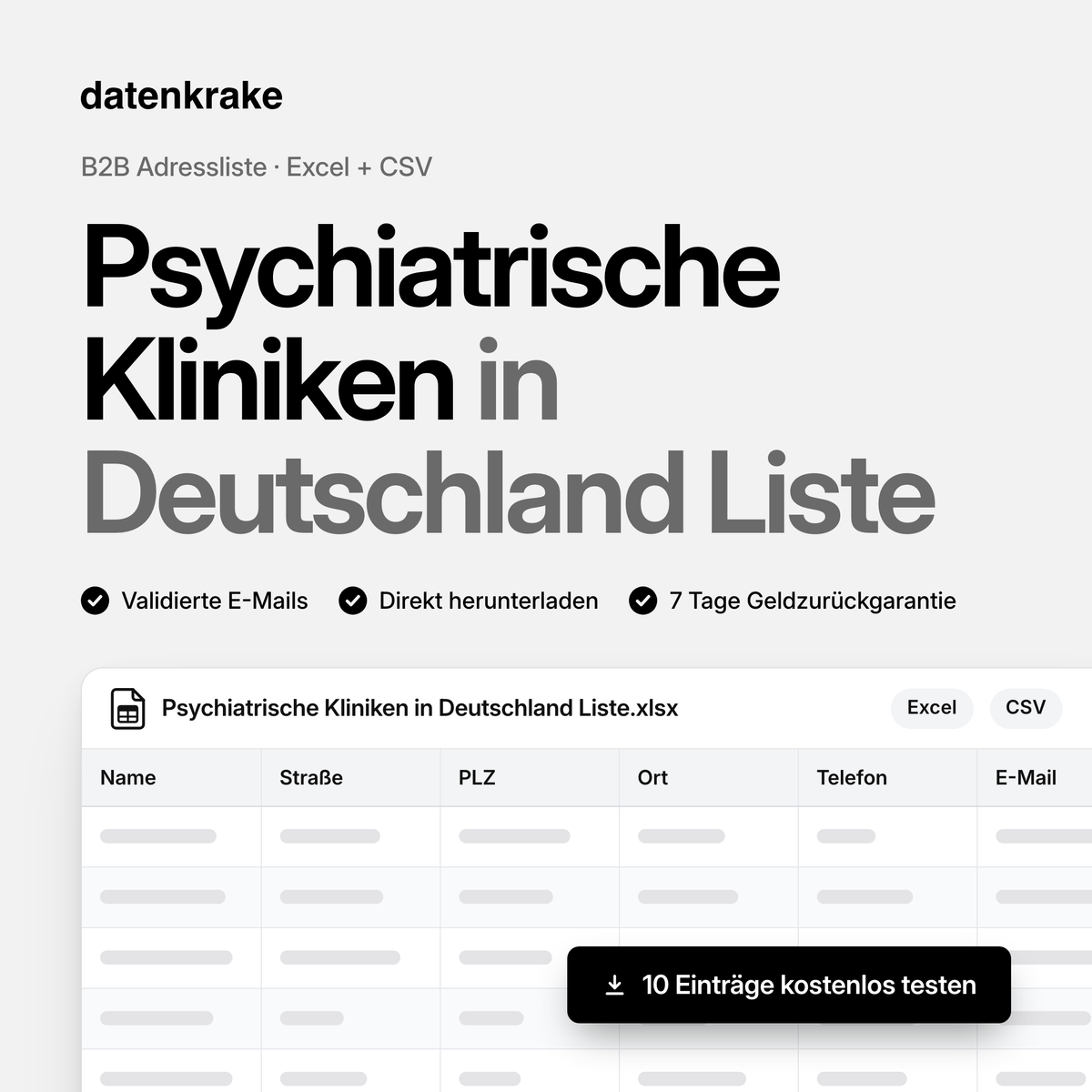 Psychiatrische Kliniken in Deutschland Liste – B2B Adressliste als Excel und CSV