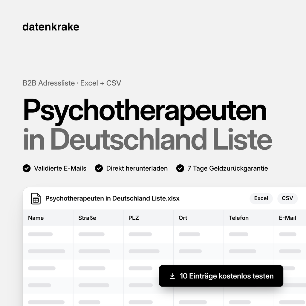 Psychotherapeuten in Deutschland Liste – B2B Adressliste als Excel und CSV